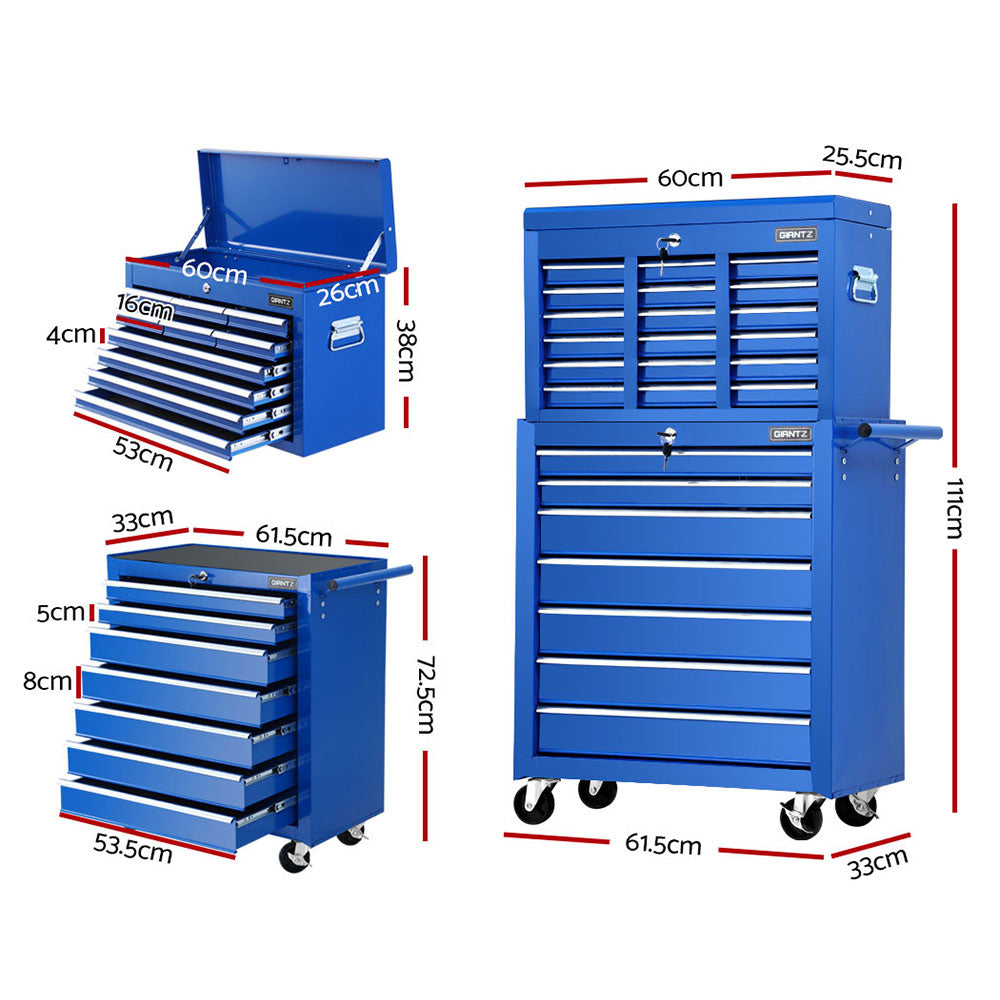 17 Drawers Tool Box Trolley Chest Cabinet Cart Garage Mechanic Toolbox Blue