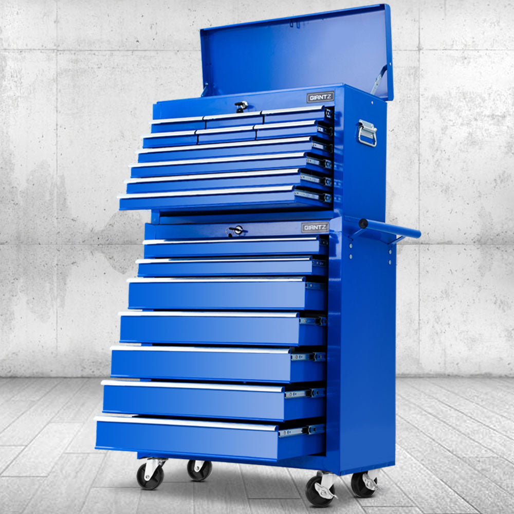 17 Drawers Tool Box Trolley Chest Cabinet Cart Garage Mechanic Toolbox Blue