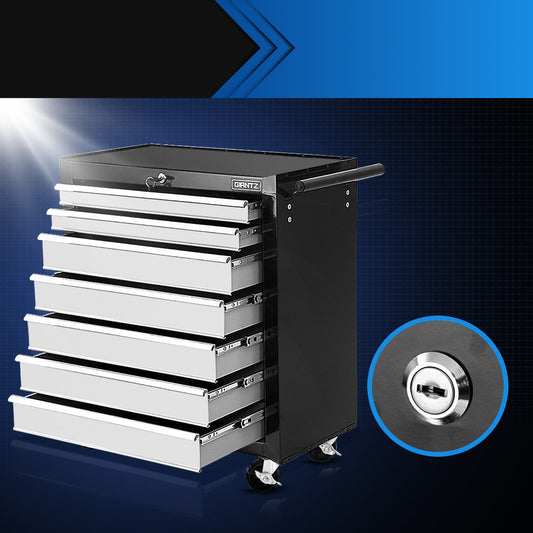 Tool Chest and Trolley Box Cabinet 7 Drawers Cart Garage Storage Black and Silver