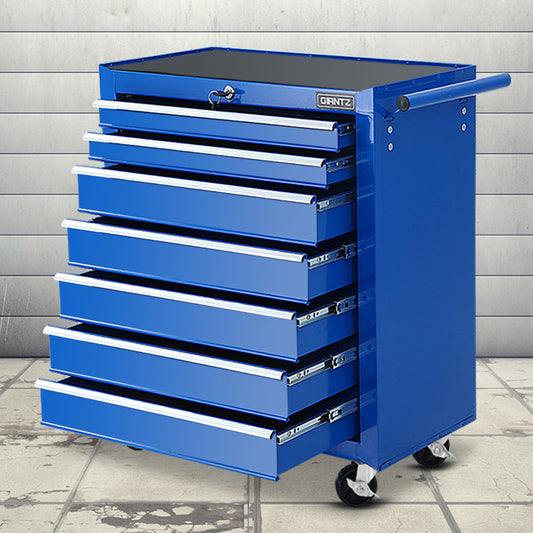 Tool Chest and Trolley Box Cabinet 7 Drawers Cart Garage Storage Blue