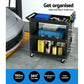 3-Tier Tool Cart Storage Trolley Workshop Garage Pegboard Hooks Black