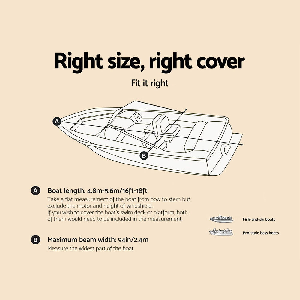 16-18.5 foot Waterproof Boat Cover - Grey