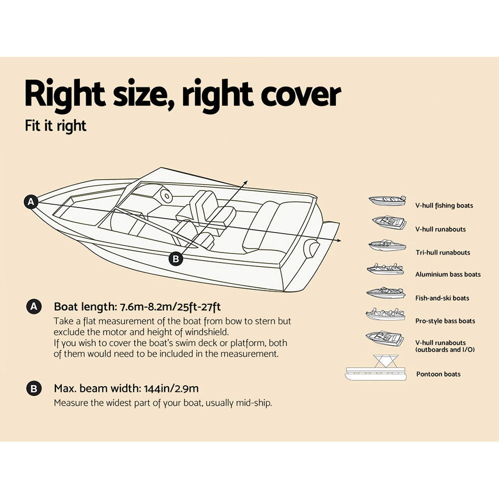 Boat Cover 25-27ft Trailerable Jumbo Marine 600D Heavy Duty Grey