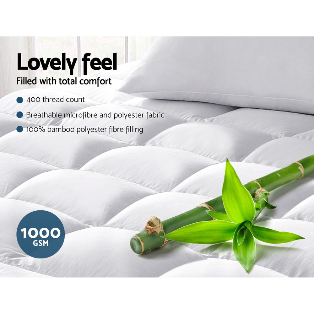 KING Mattress Topper Pillowtop Bamboo - White