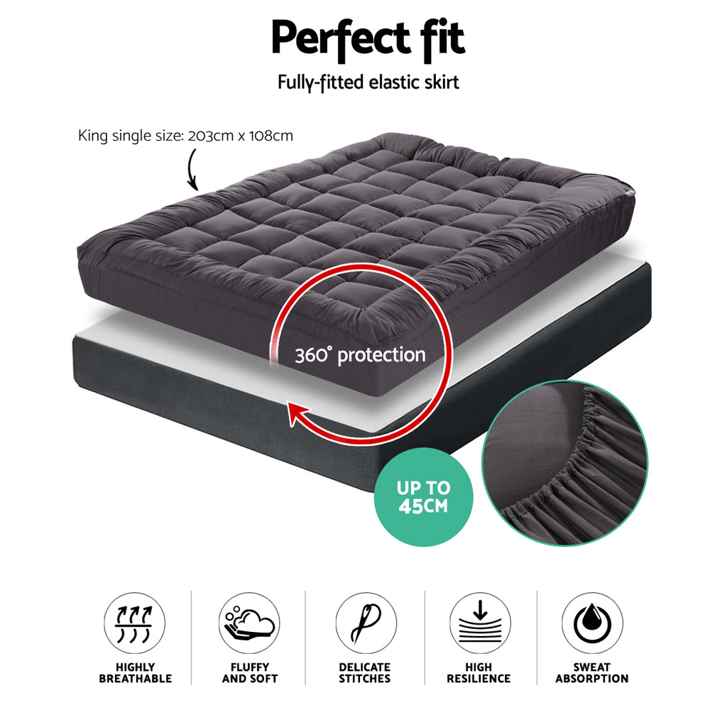 King Single Giselle Bedding Mattress Topper Pillowtop Bamboo Charcoal