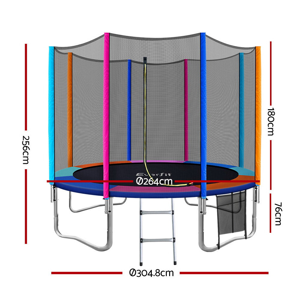 10ft Trampoline Round Trampolines Kids Safety Net Enclosure Pad Outdoor Gift Multi-coloured