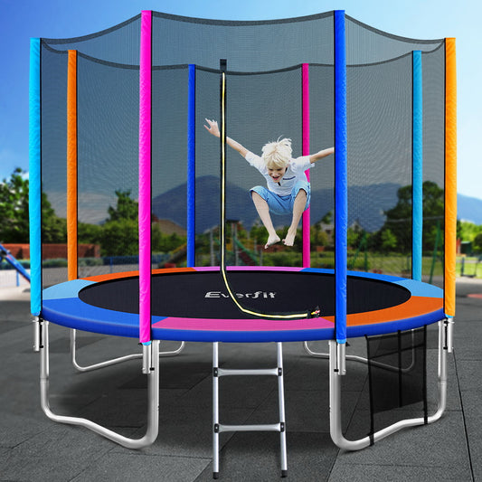 10ft Trampoline Round Trampolines Kids Safety Net Enclosure Pad Outdoor Gift Multi-coloured