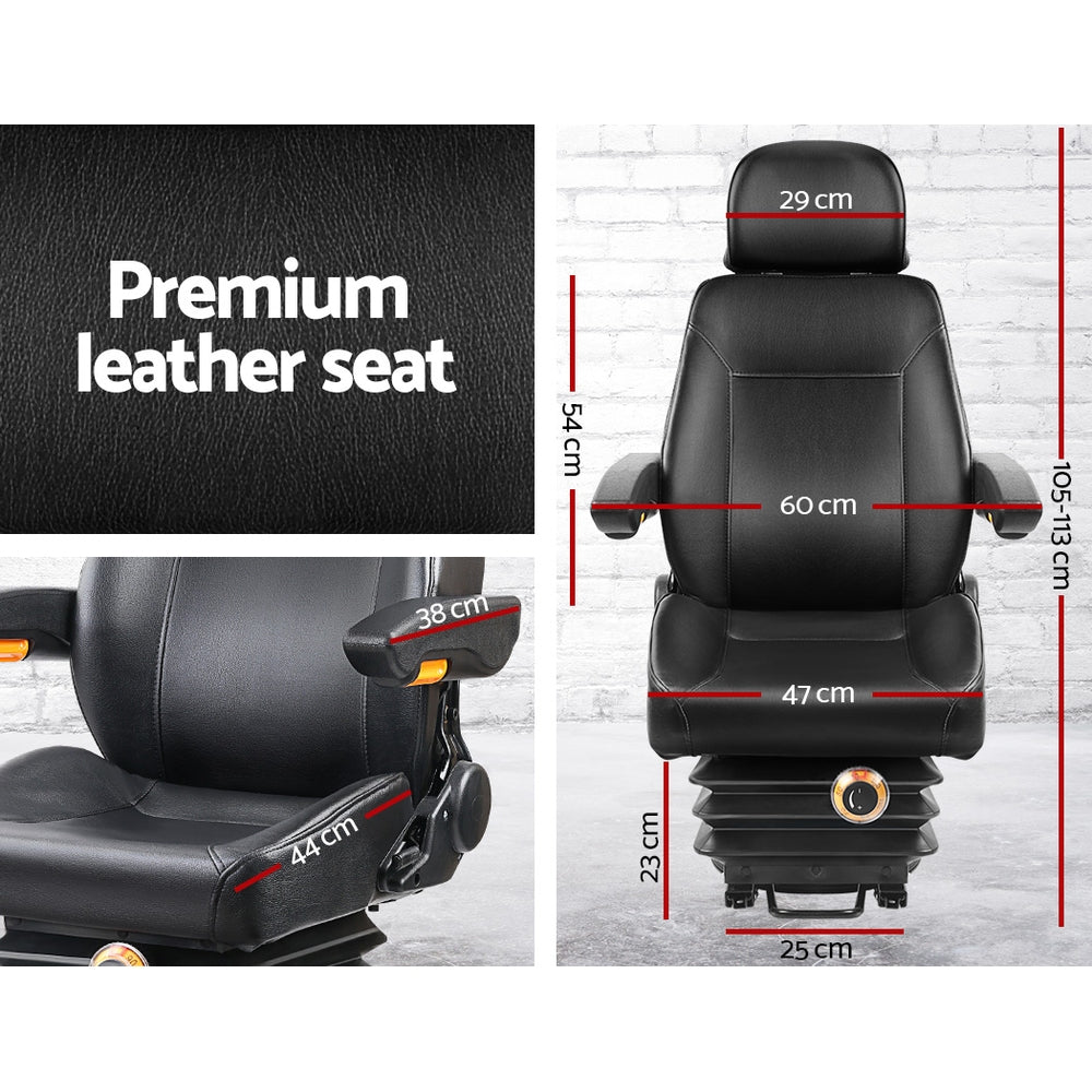 Adjustable Tractor Seat with Suspension - Black
