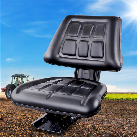 PU Leather Tractor Seat with Sliding Track - Black