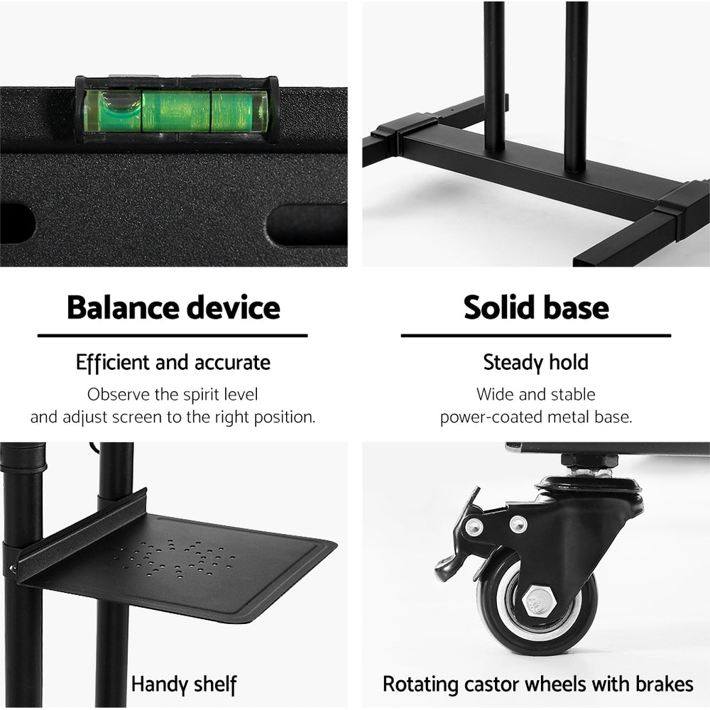 Steel Mobile TV Stand Cart Height-adjust up to 65" screens 40kg