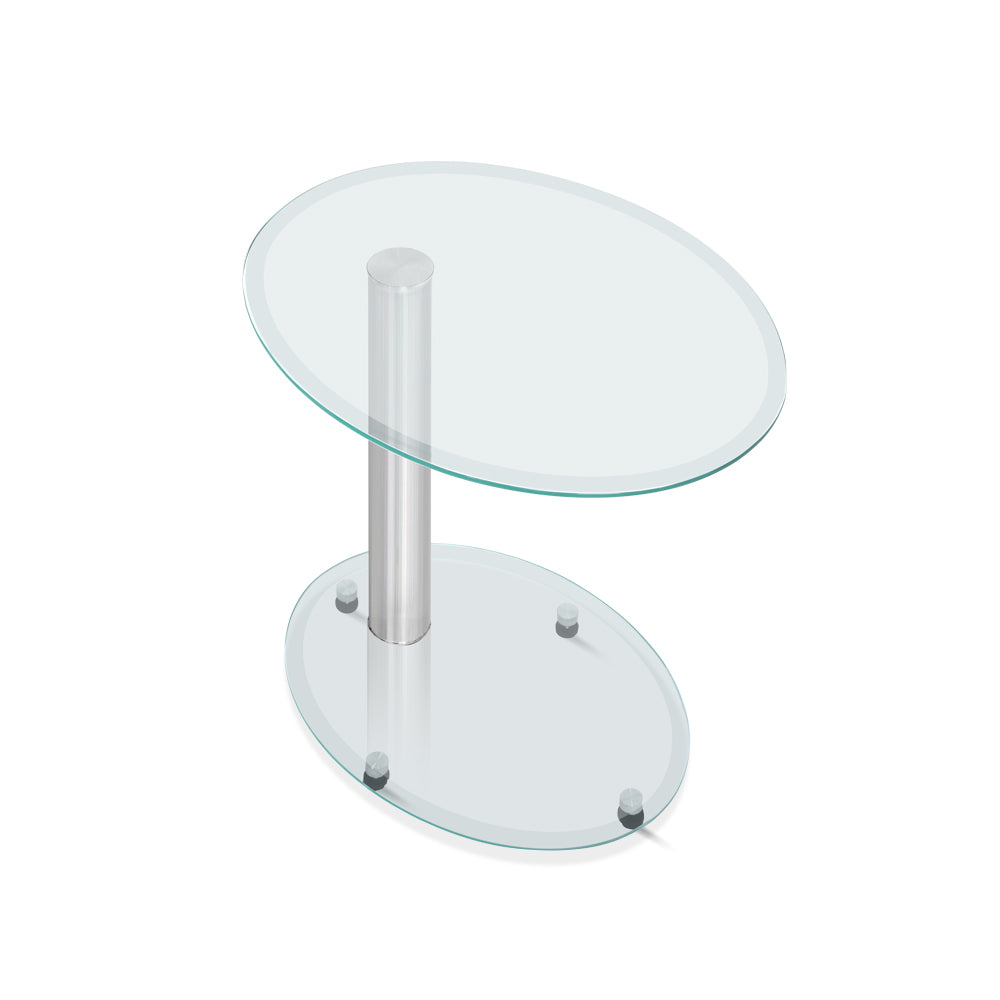 Ismarius Coffee Table Oval Tempered Glass Side End Beside Tables Cafe 45cm