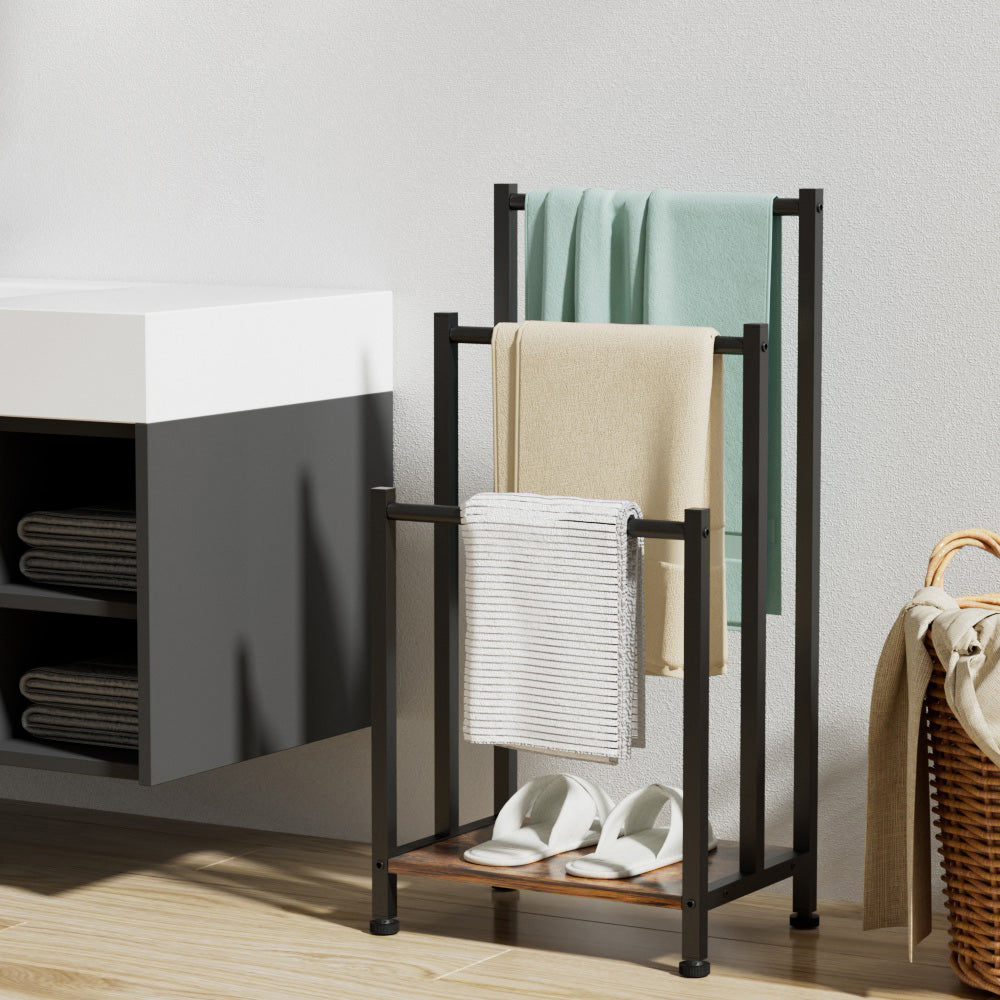 Freestanding Towel Rack 3 Tier Shelf Drying Storage Bathroom Home Black