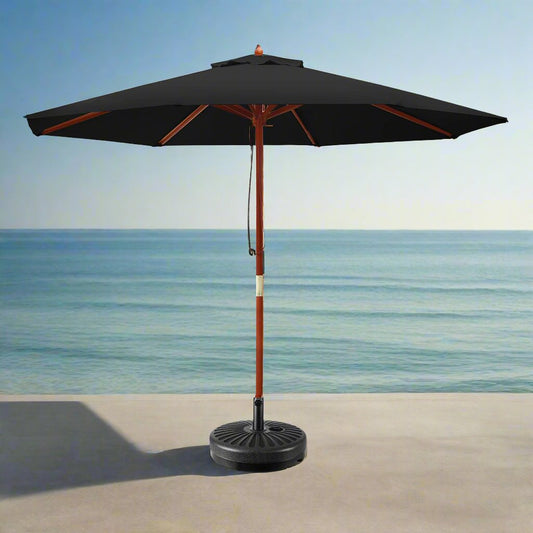 Instahut 2.7m Outdoor Umbrella w/Base Pole Umbrellas Garden Sun Stand Deck Black