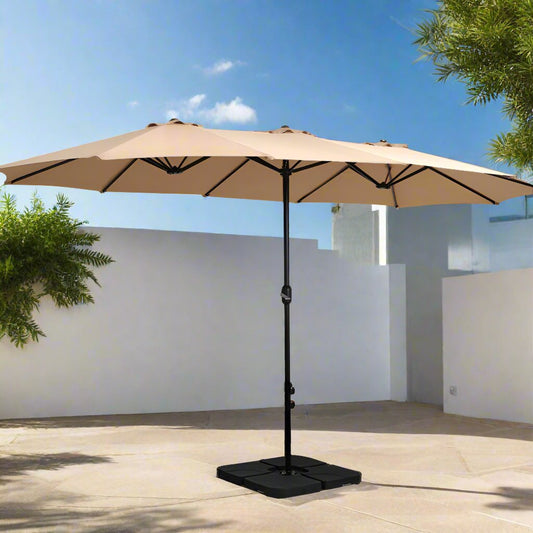 Instahut 4.57m Outdoor Umbrella w/Base Stand Beach Pole Garden Tilt Beige