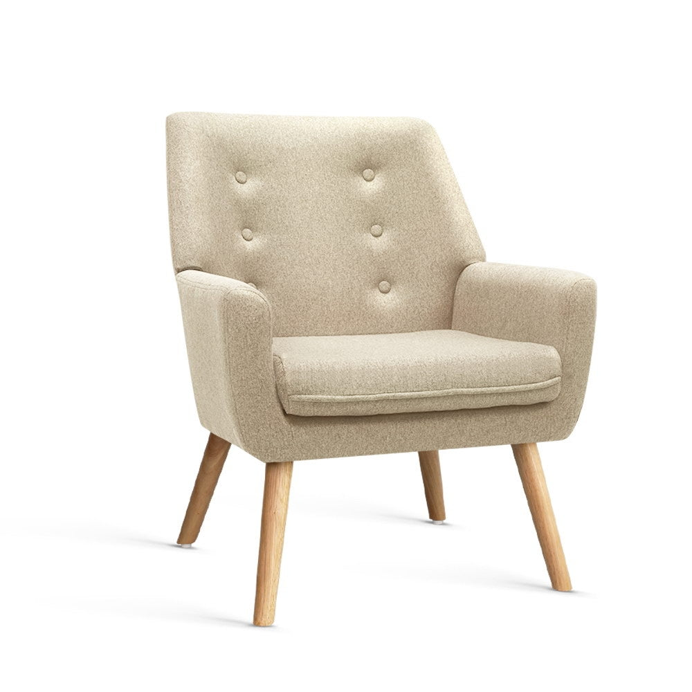 Audene Fabric Armchair Tufted Button Design - Beige