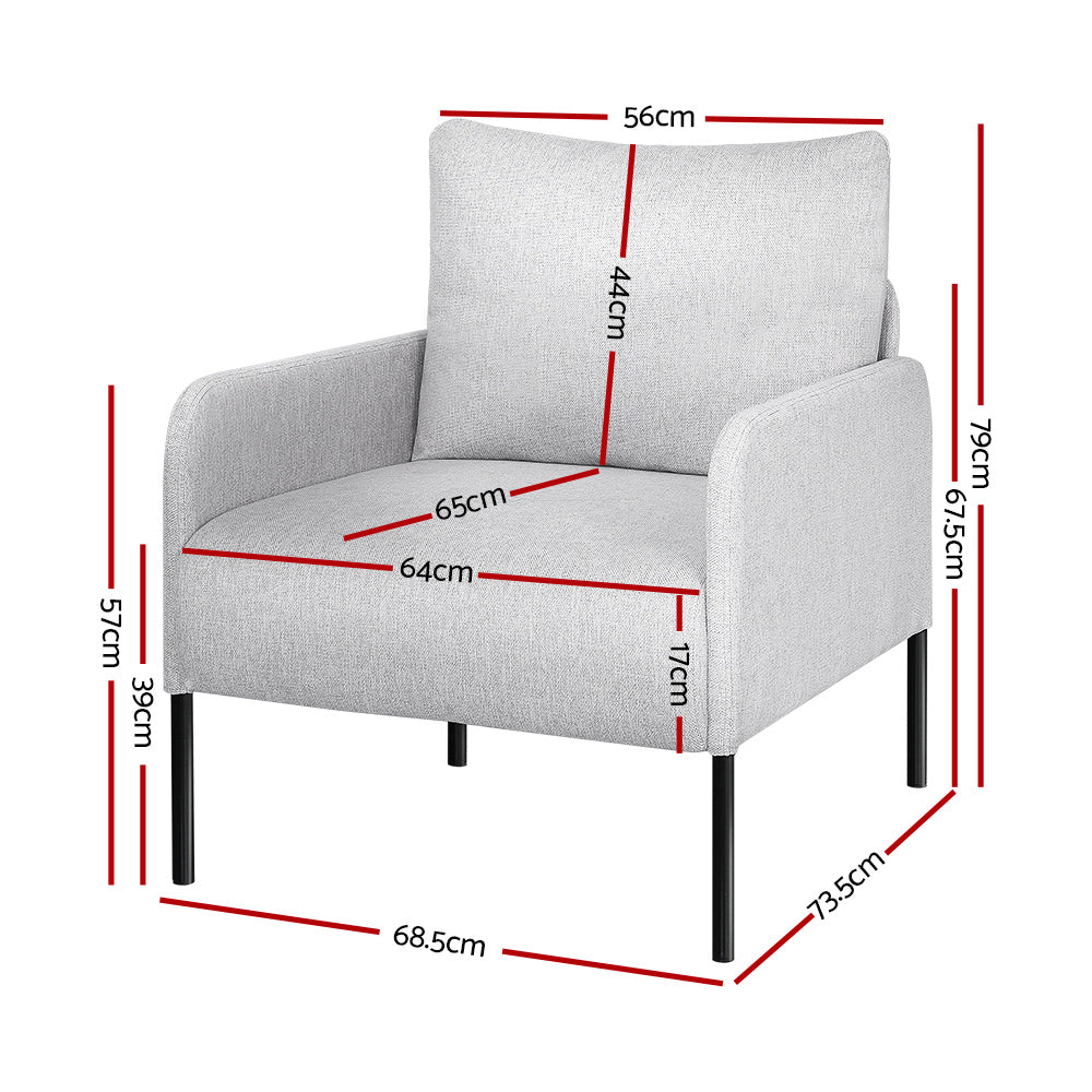 Armchair Lounge Chair Accent Chair Single Grey Linen Fabric