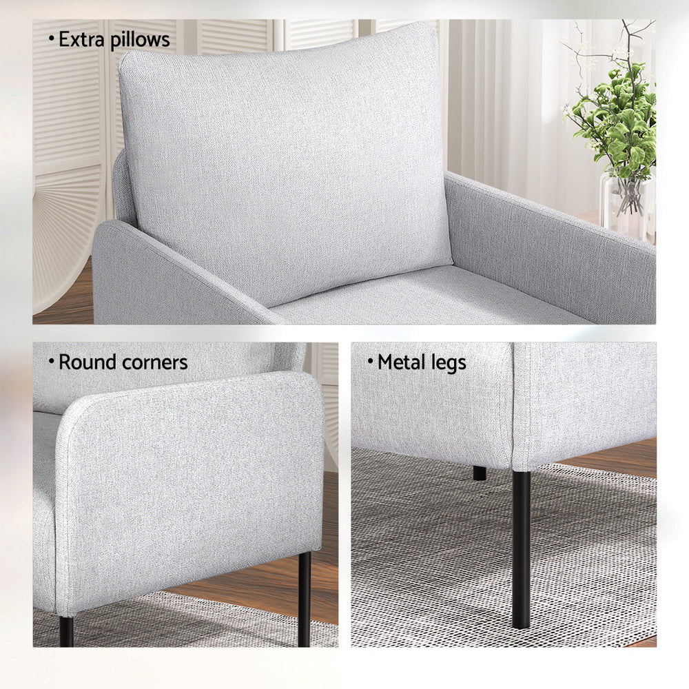 Armchair Lounge Chair Accent Chair Single Grey Linen Fabric