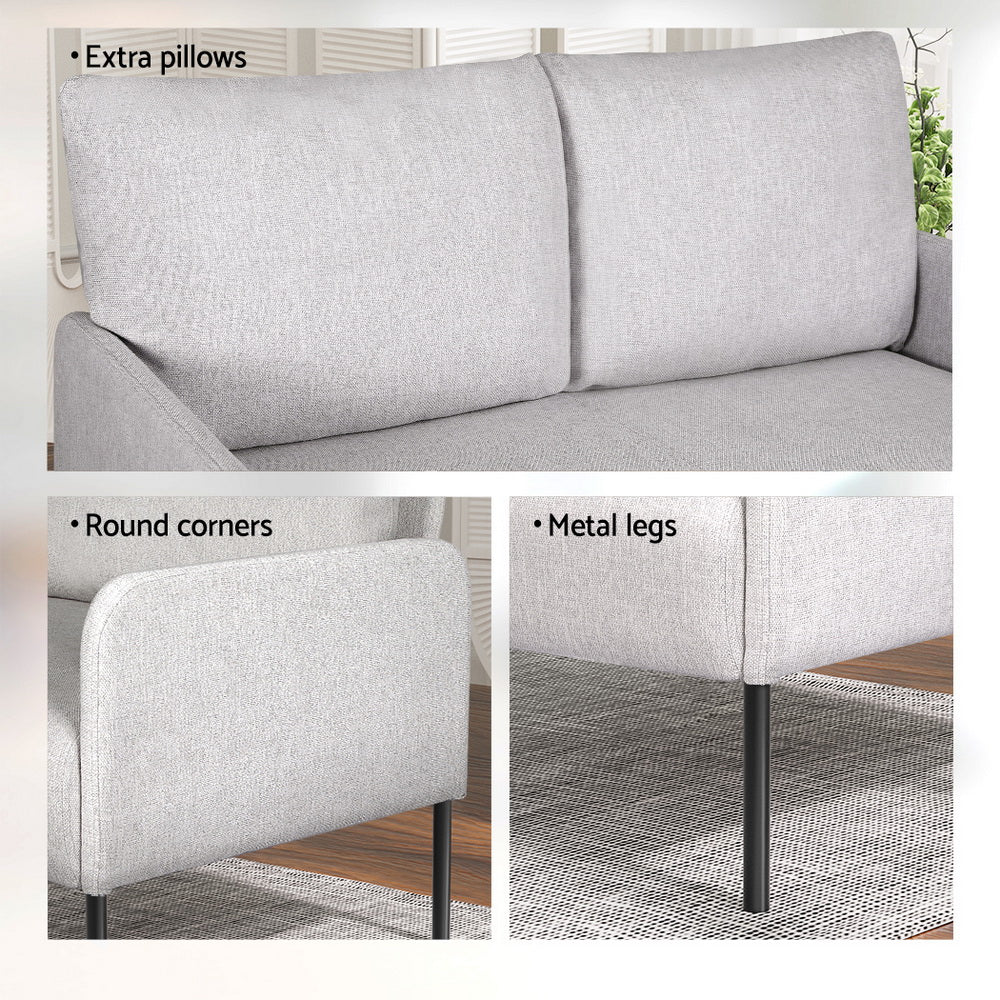 Myrtle 2-Seater Sofa Accent Chair Loveseat Linen Fabric Metal Leg - Grey