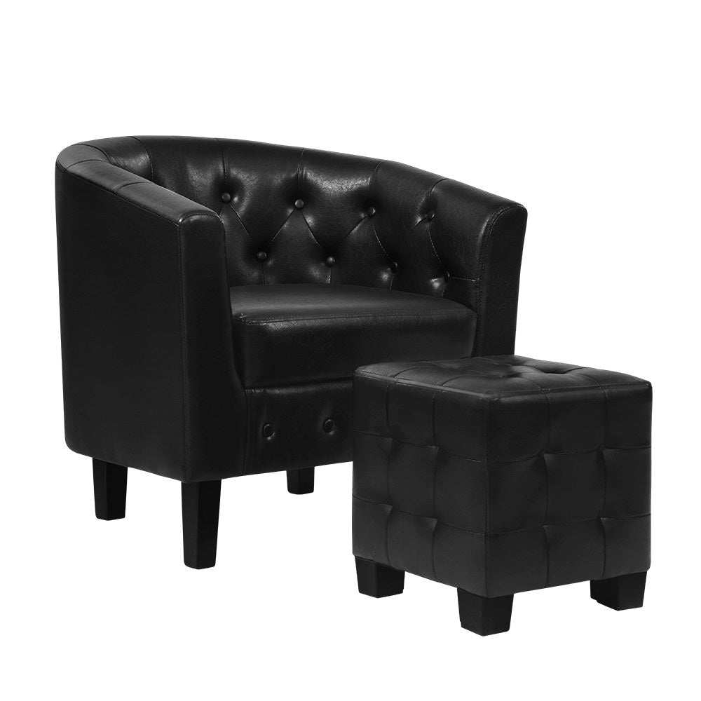 Maxina Accent Tub PU Leather Lounge Armchair - Black