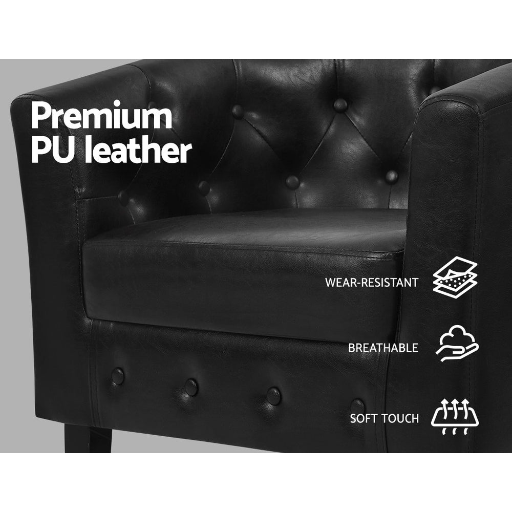 Maxina Accent Tub PU Leather Lounge Armchair - Black