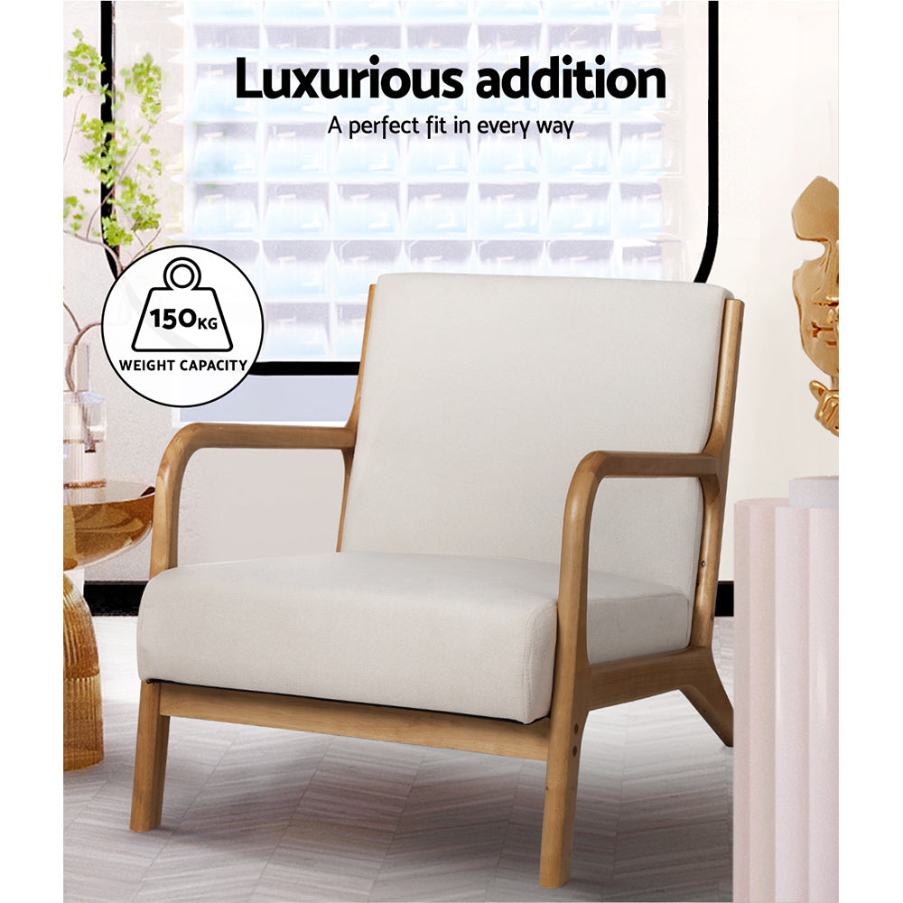 Myla Accent Lounge Bedroom Armchair - Beige & Wood