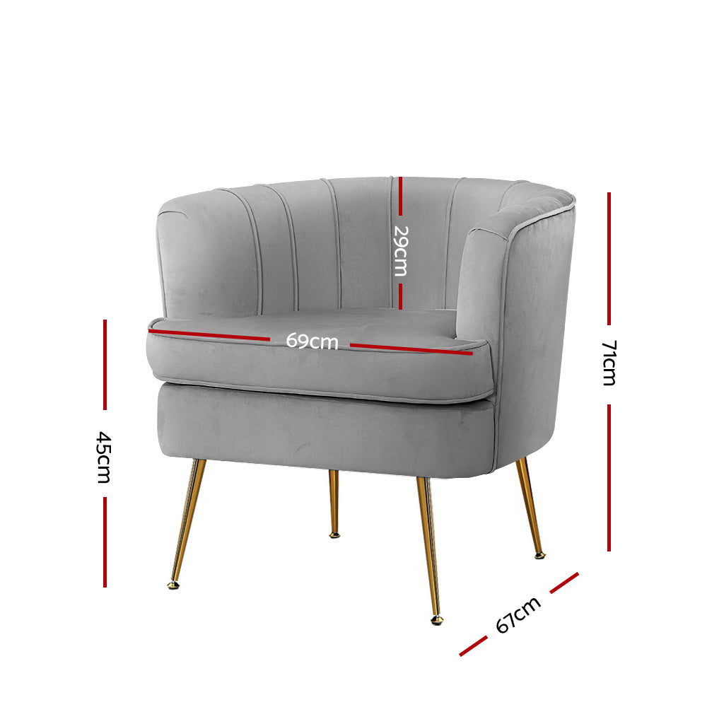 Makayla Accent Velvet Lounge Armchair - Grey