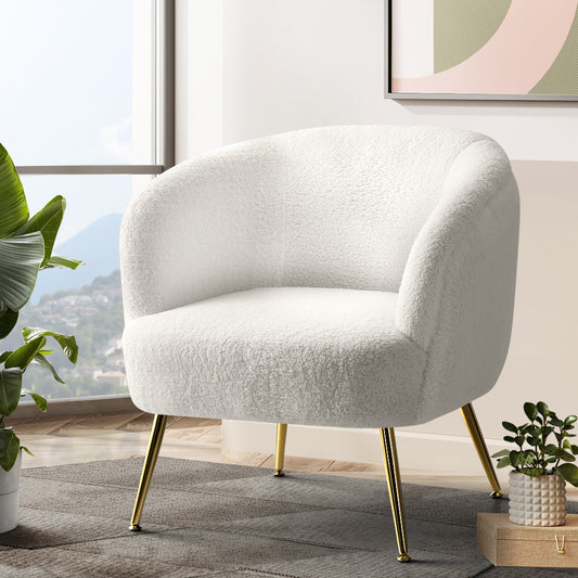 Macy Accent Sherpa Bouclé Lounge Armchair - White