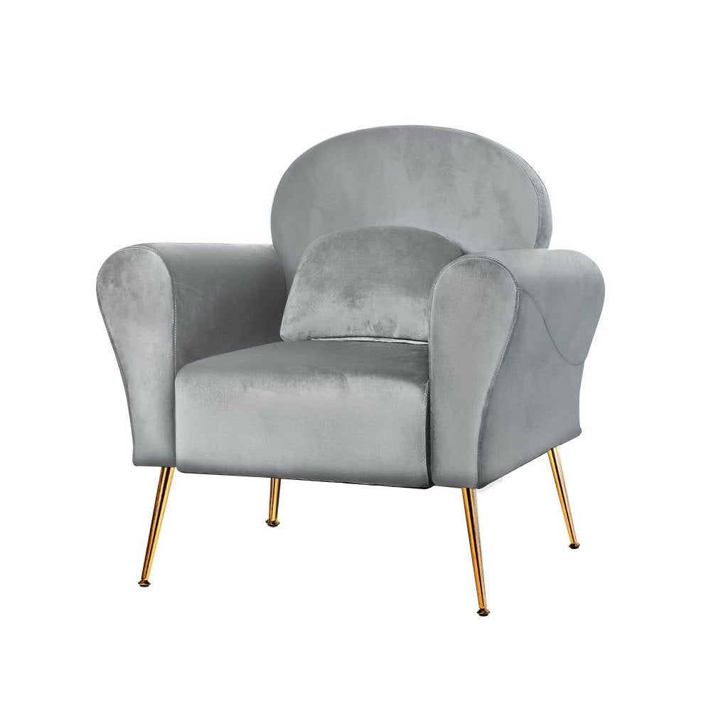 Maryjane Accent Velvet Cushion Lounge Armchair - Grey