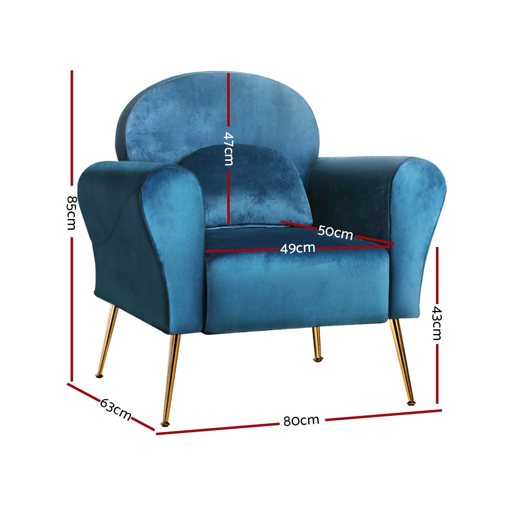 Maryjane Accent Velvet Cushion Lounge Armchair - Navy