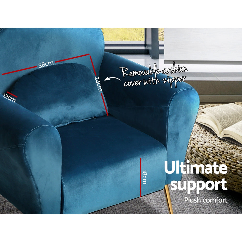 Maryjane Accent Velvet Cushion Lounge Armchair - Navy