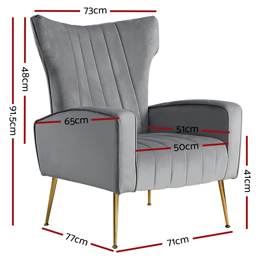 Maricel Accent Velvet Seat Lounge Armchair - Grey