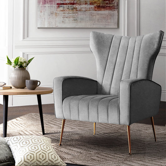 Maricel Accent Velvet Seat Lounge Armchair - Grey