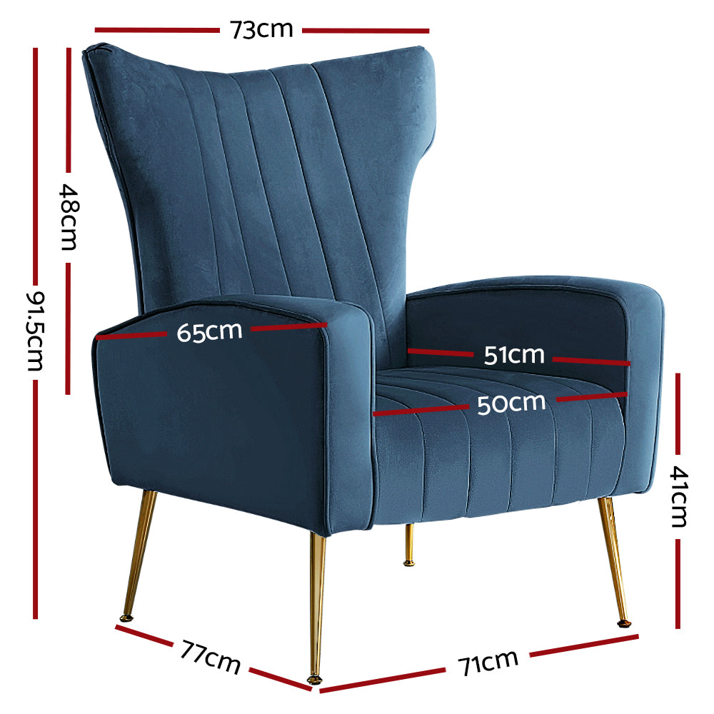 Maricel Accent Velvet Seat Lounge Armchair - Navy