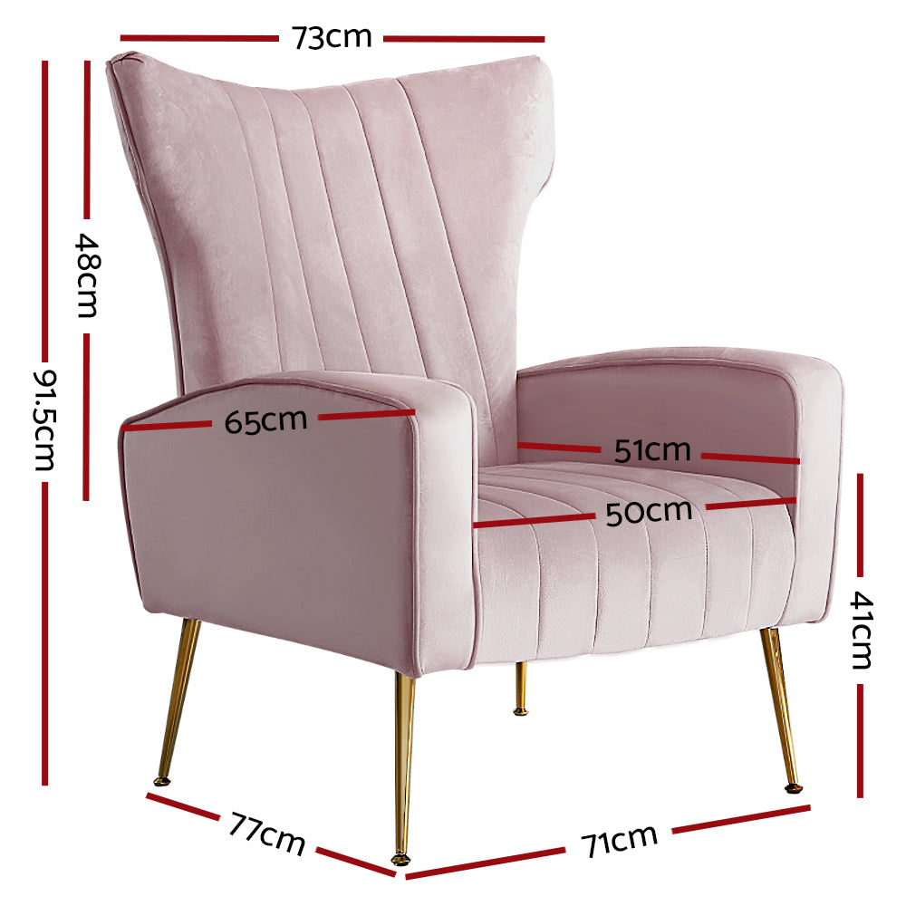 Maricel Accent Velvet Seat Lounge Armchair - Pink