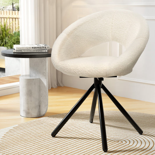 Imogen Set of 2 Dining Chairs Sherpa Bouclé Swivel Base - Beige