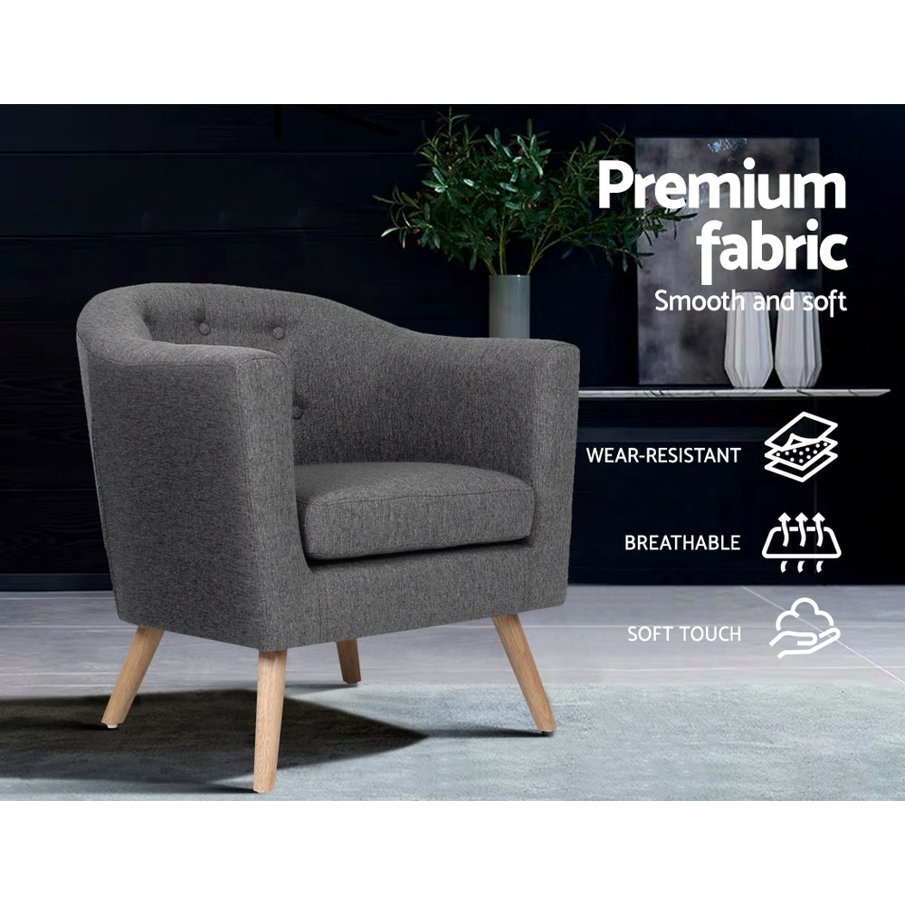 Maliah Accent Tub Fabric Lounge Armchair - Grey