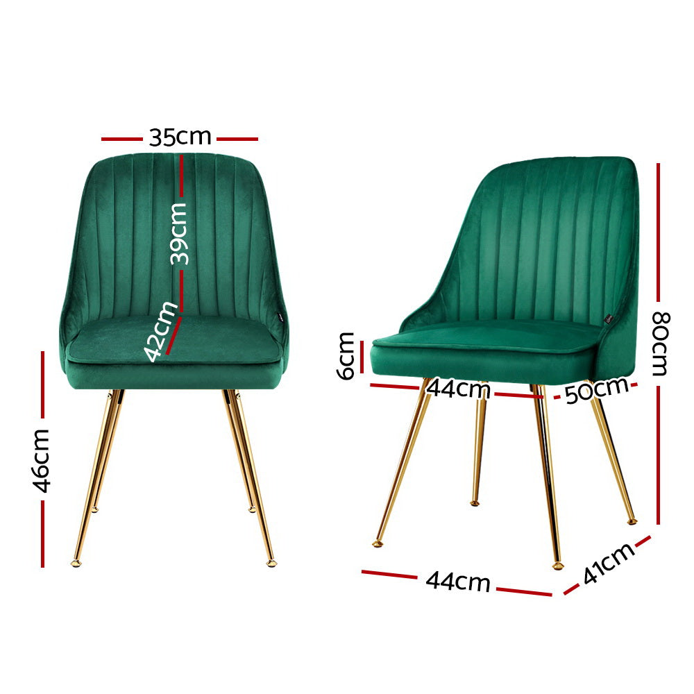 Brynlee Set of 2 Dining Chairs Retro Cafe Kitchen Modern Metal Legs Velvet - Green