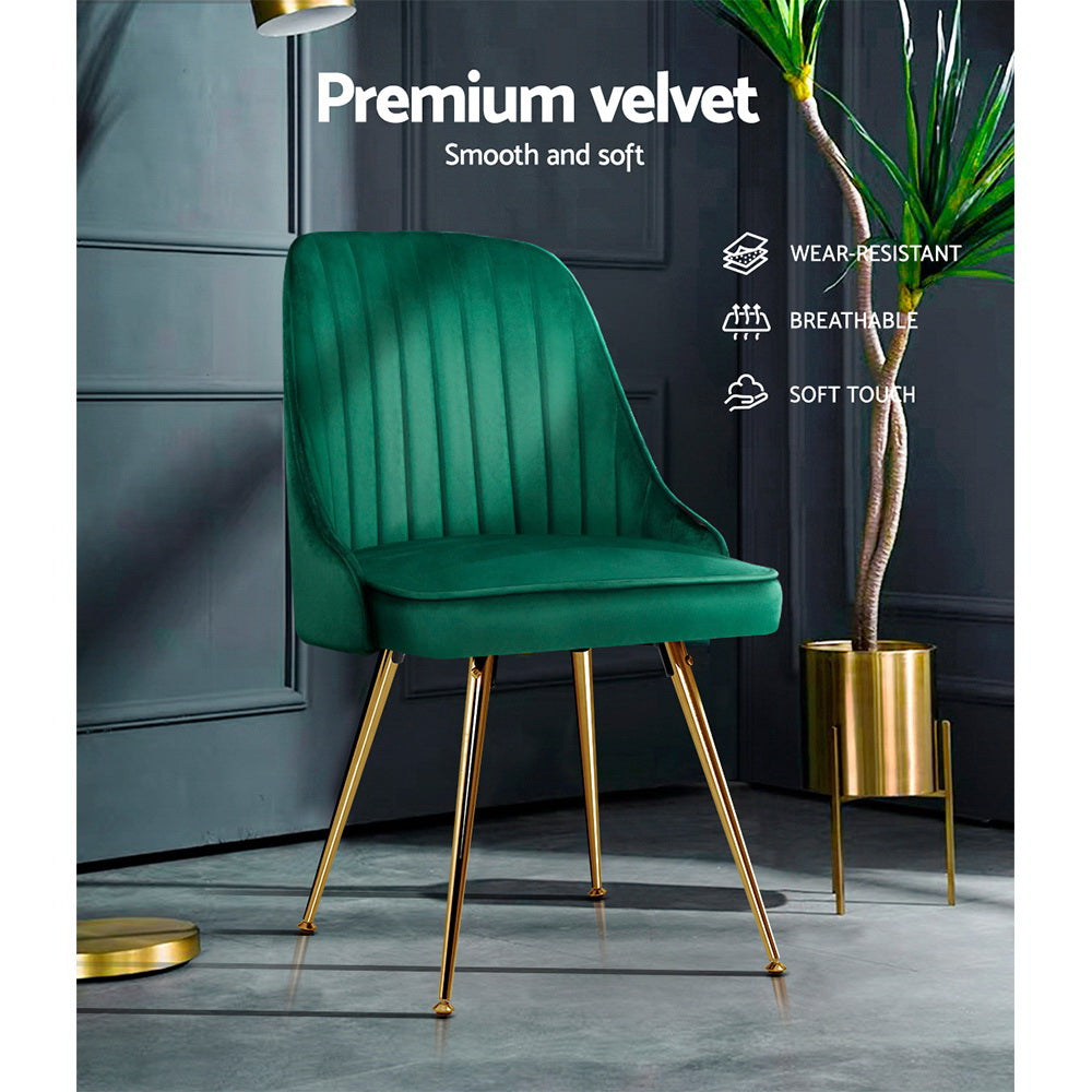 Brynlee Set of 2 Dining Chairs Retro Cafe Kitchen Modern Metal Legs Velvet - Green