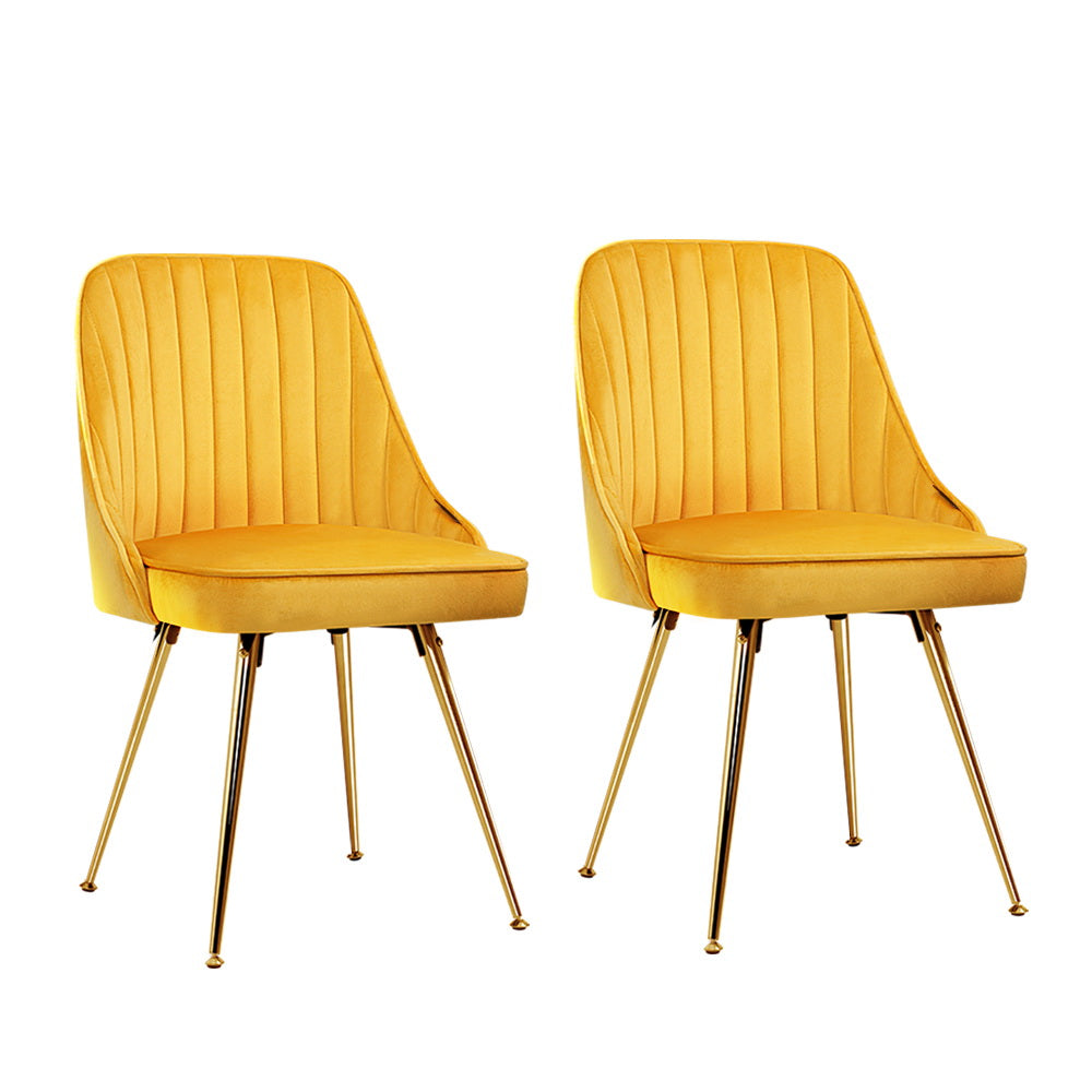 Brynlee Set of 2 Dining Chairs Retro Cafe Kitchen Modern Metal Legs Velvet - Yellow