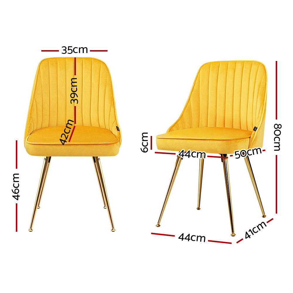 Brynlee Set of 2 Dining Chairs Retro Cafe Kitchen Modern Metal Legs Velvet - Yellow