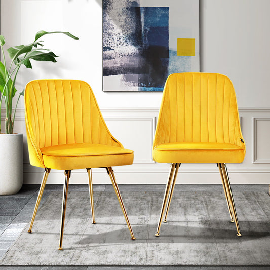 Brynlee Set of 2 Dining Chairs Velvet Channel Tufted - Yellow
