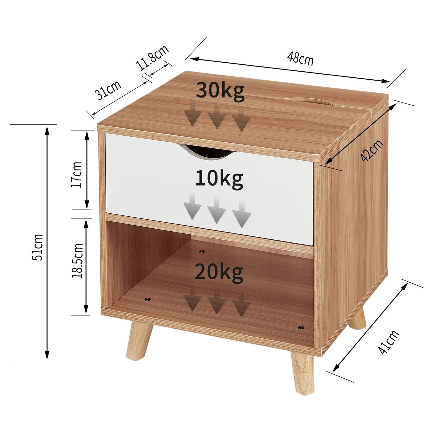 Whistler Bedside Tables Powerboard & USB Ports - Wood & White