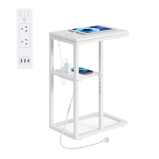 Rideau Bedside Tables with Power Chic Look - White