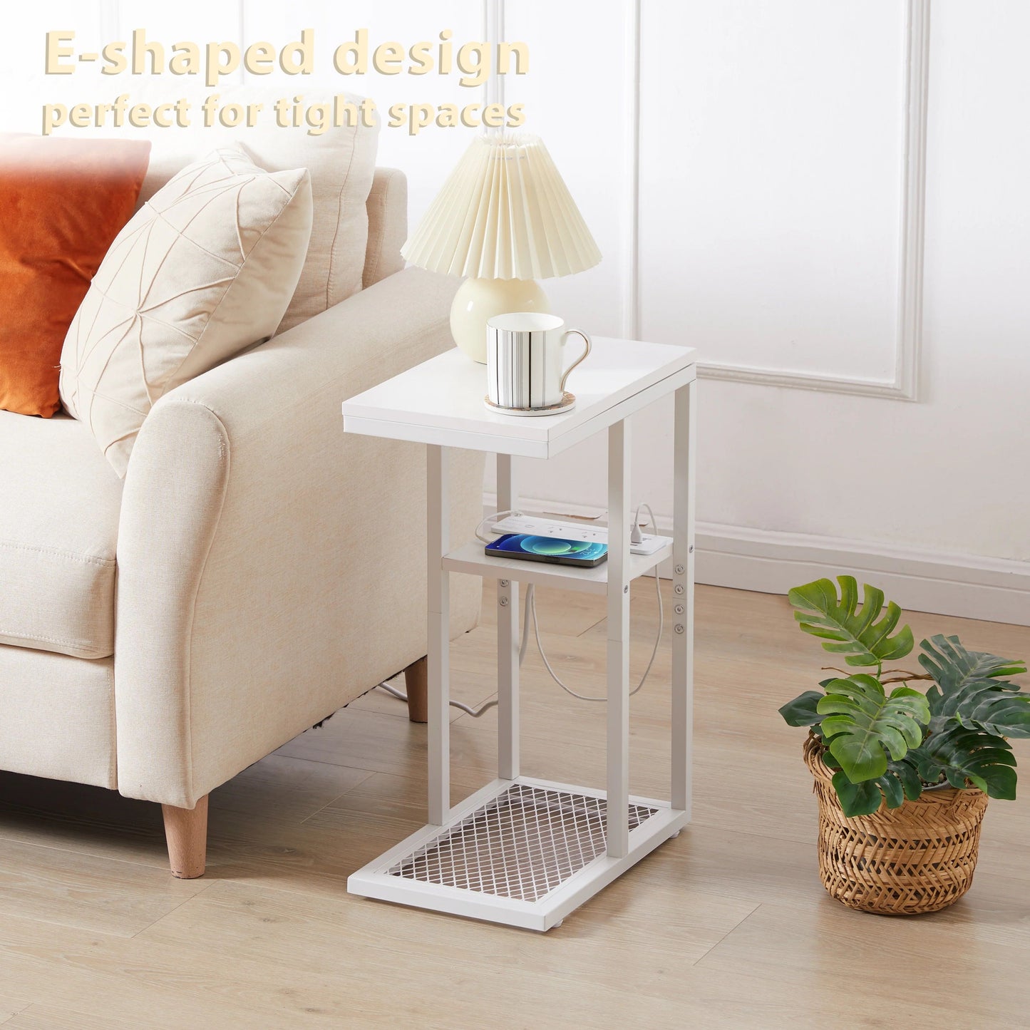 Rideau Bedside Tables with Power Chic Look - White