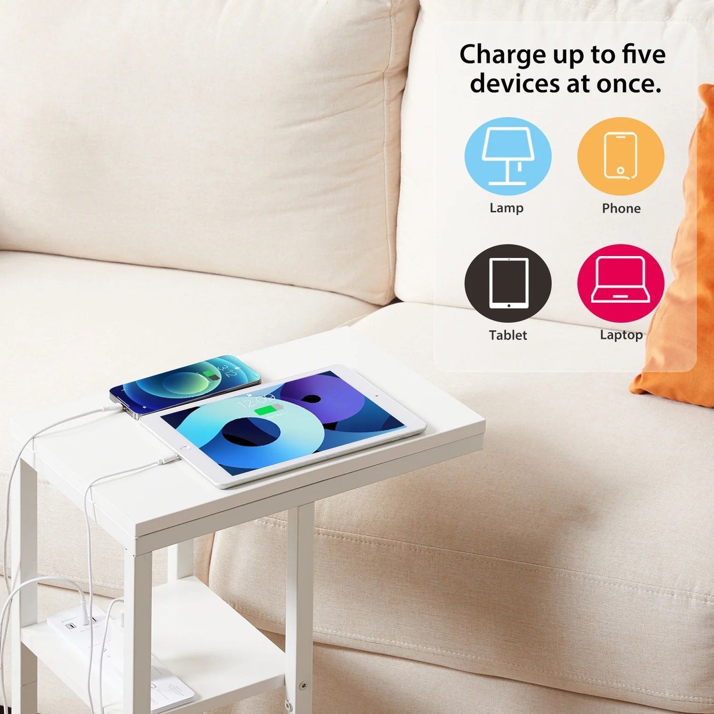 Rideau Bedside Tables with Power Chic Look - White