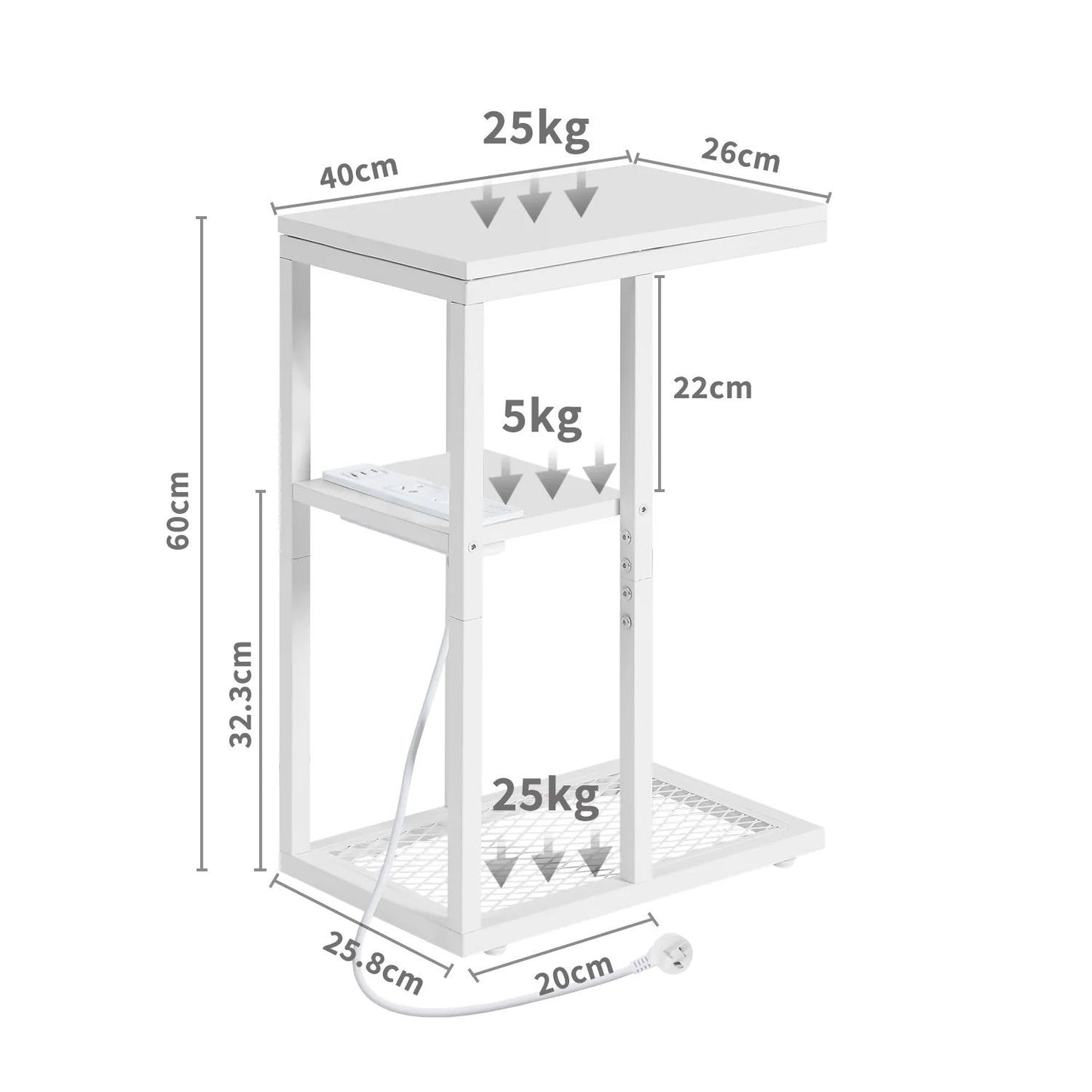 Rideau Bedside Tables with Power Chic Look - White