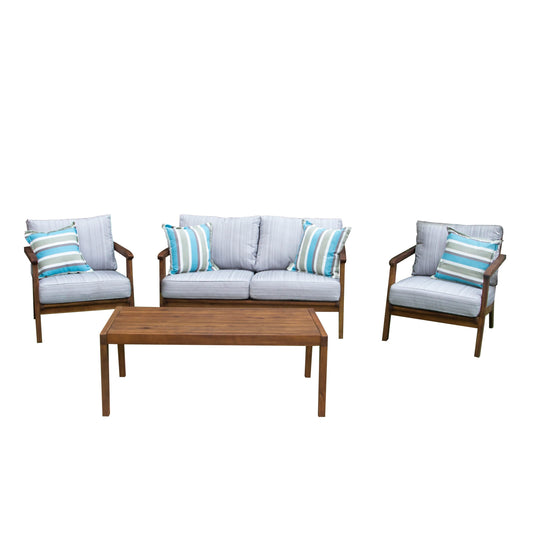 Reagan 4-Seater Outdoor Furniture Setting 4-Piece Outdoor Lounge Set - Wood