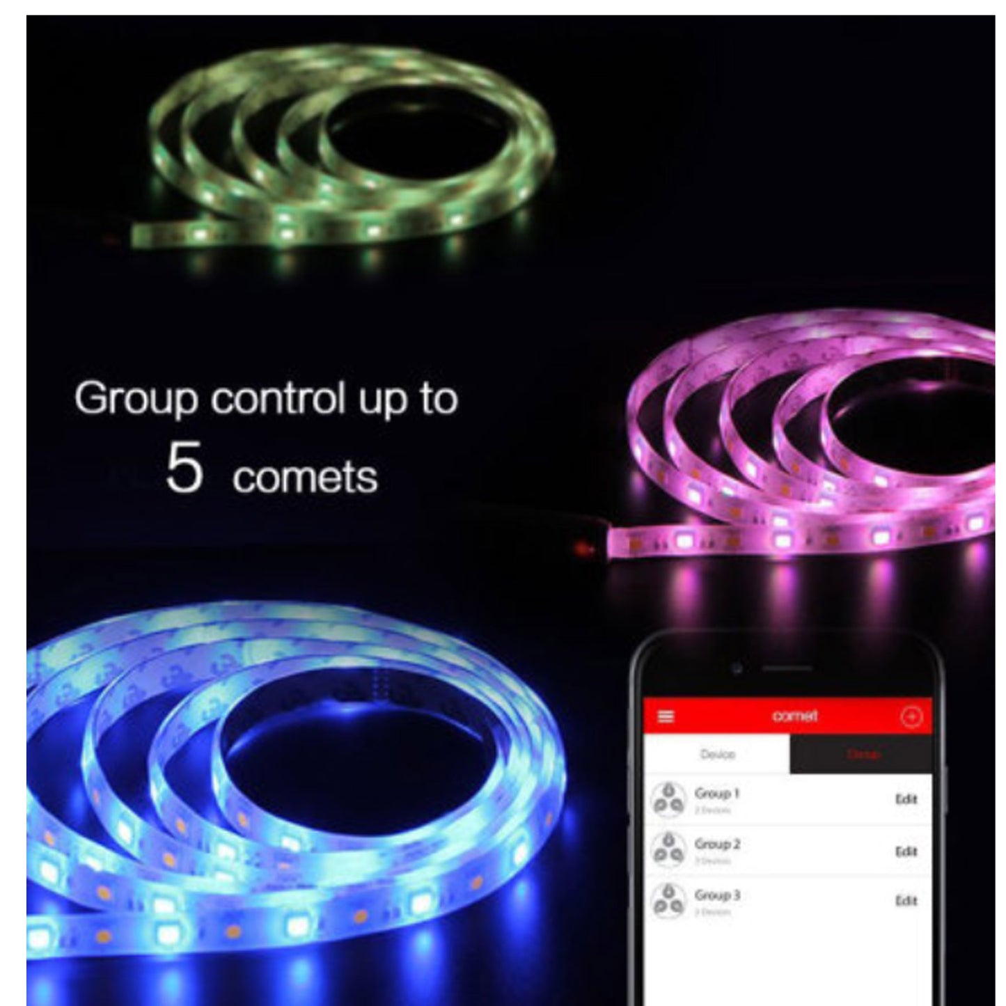 Playbulb Comet Smart Bluetooth LED Colour Light Strip Kit 2M