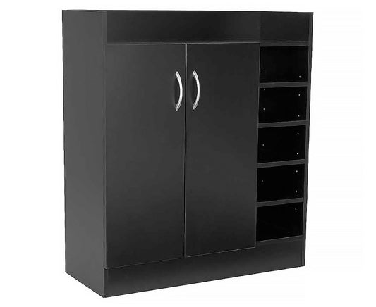 21 Pairs Shoe Cabinet Rack Storage Organiser Shelf 2 Doors Cupboard Black