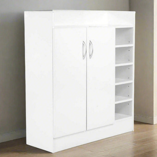 21 Pairs Shoe Cabinet Rack Storage Organiser Shelf 2 Doors Cupboard White